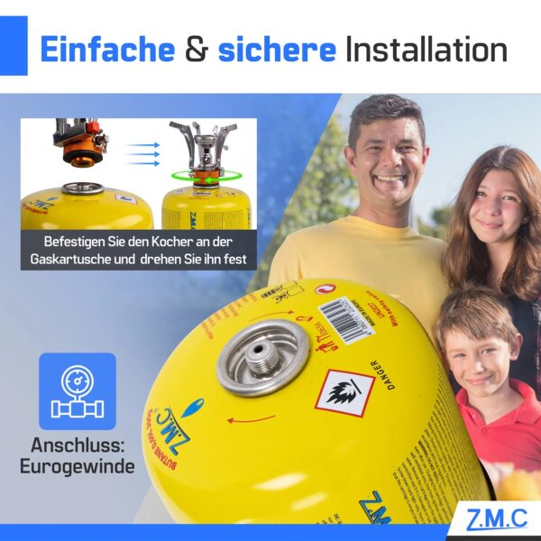 ZMC Propan Butan Gaskartuschen 300g – Schraubkartusche mit Ventil, 600 ml, Eurogewinde 7/16", Sicherheitsverschluss – Bild 5