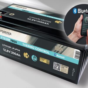FORSTER 12,8V Lithium 200Ah LiFePO4 Standard Batterie | 200A-BMS | Smart Bluetooth | 2560Wh | Thermo-Control