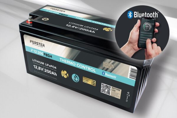 FORSTER 12,8V Lithium 200Ah LiFePO4 Standard Batterie | 200A-BMS | Smart Bluetooth | 2560Wh | Thermo-Control