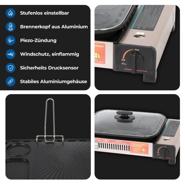 ZMC 2-in-1 Gaskocher & Gasgrill, 2,1 kW - Komplett-Set!! – Bild 6